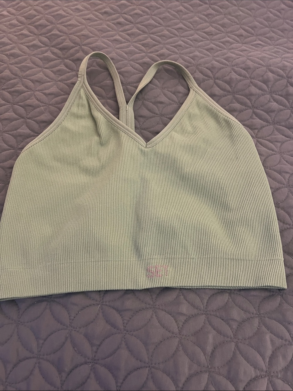 SET Active Ribbed V-Neck Sports Bra in Sage